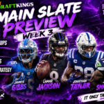 The DFS Outsider 2026 DraftKings Week 3 Main Slate Preview featuring Jahmyr Gibbs, Lamar Jackson, Jonathan Taylor, and Jaxon Smith-Njigba.